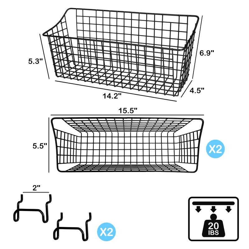 G.CORE 2 Pack Large Pegboard Baskets  Metal Shelves Hooks to 1/8"" 1/4"" Peg Boards  Peg Board Baskets Bins Set - Organize Tools Workbench Accessories Garage Storage Wall Mount Organizer Attachments - Image 3